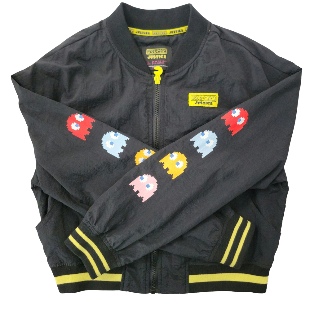 Justice Pac-Man Bomber Jacket Windbreaker Girls Large12/14